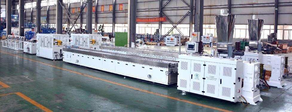 WPC Wood Plastic Profile 240mm PVC Wall Foamed Decrocation Panel Extruding Machine 55/120 PVC Twin Screw Extruder