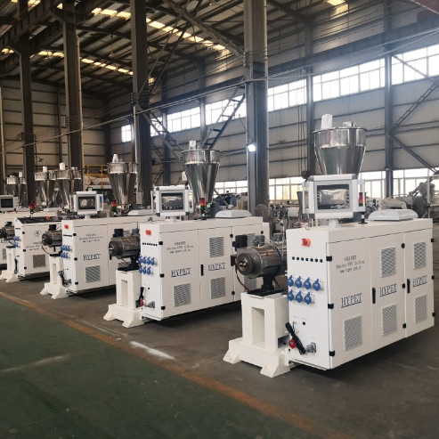 Shenzhen HYPET Conical Twin Screw Extruder , PVC Pipe Profile Sheet Full Production Machine