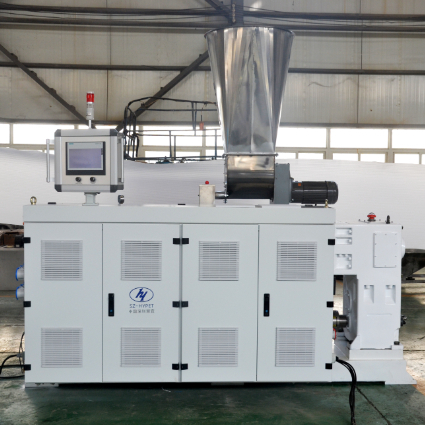 Shenzhen HYPET Conical Twin Screw Extruder , PVC Pipe Profile Sheet Full Production Machine